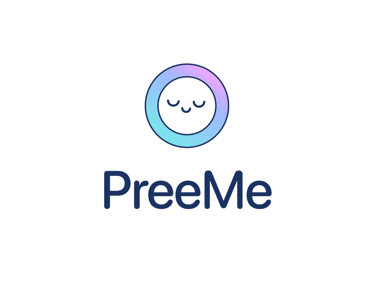 PreeMe stacked logo with gradient face symbol