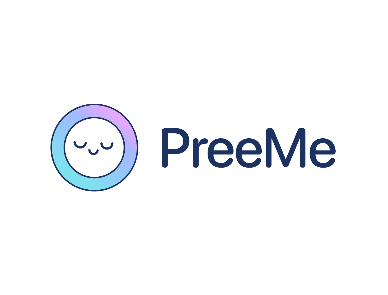 PreeMe horizontal logo with gradient face symbol