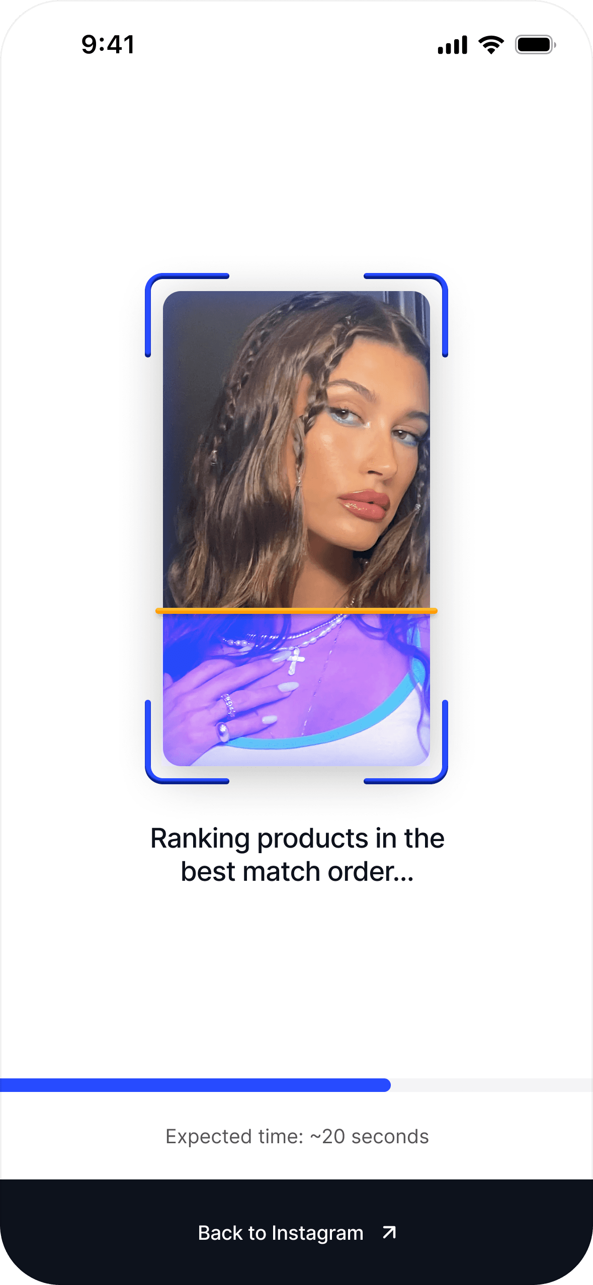 Early Reco loading alternative with a scan frame, ranking message, and progress bar