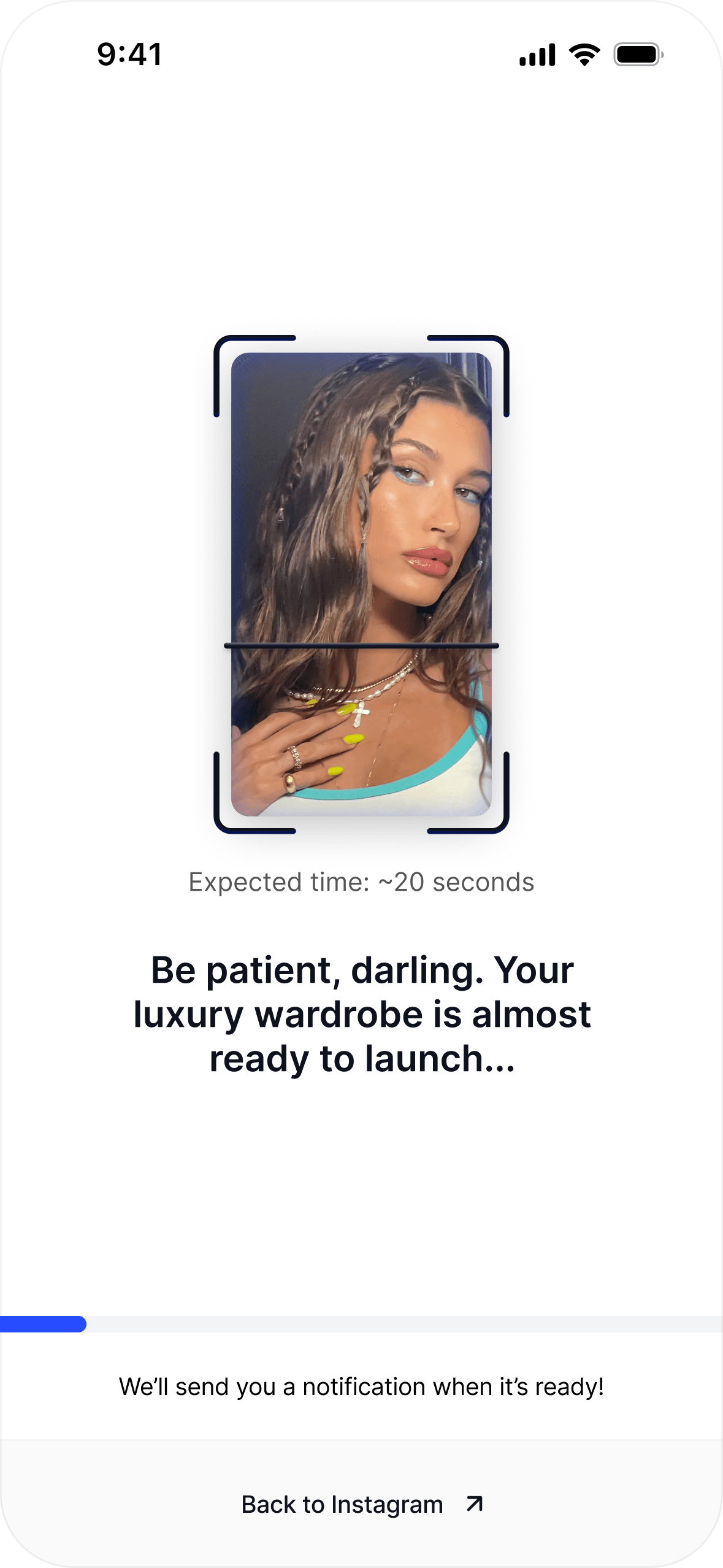 Early Reco loading alternative with a centered scan preview and waiting message