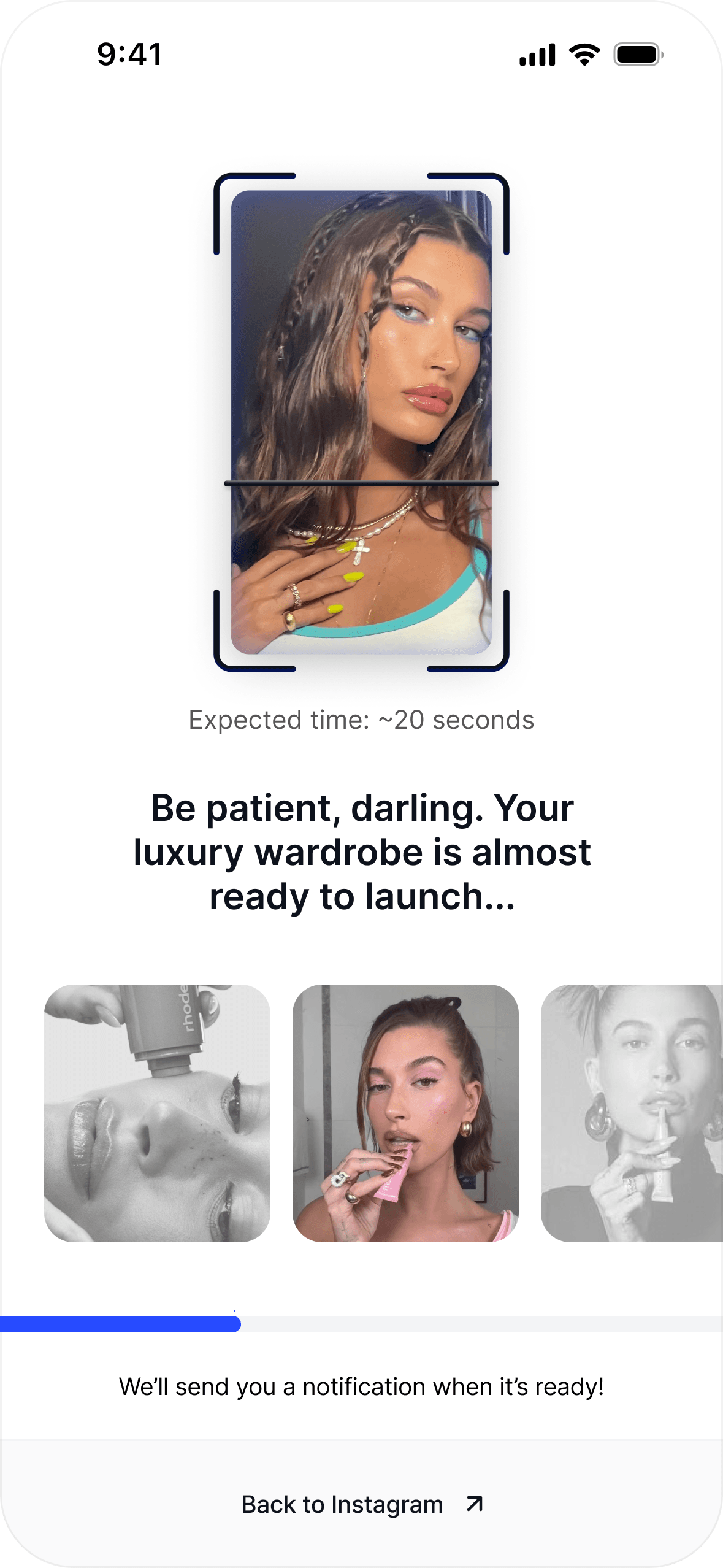 Early Reco loading alternative combining a waiting message, video previews, and progress bar